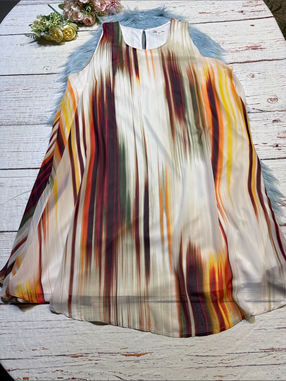 Cato Multicolor Vertical Stripe Sleeveless Dress - Red, Cream, Green sz 18/20W